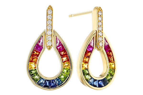 B329-21760: EARRINGS 1.18 MULTI-COLOR SAPP 1.25 TGW